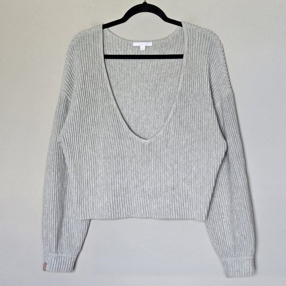 Lunya Gray Cozy Organic Cotton Silk Reversible Ribbed Pullover Oversized Sweater - Picture 3 of 8